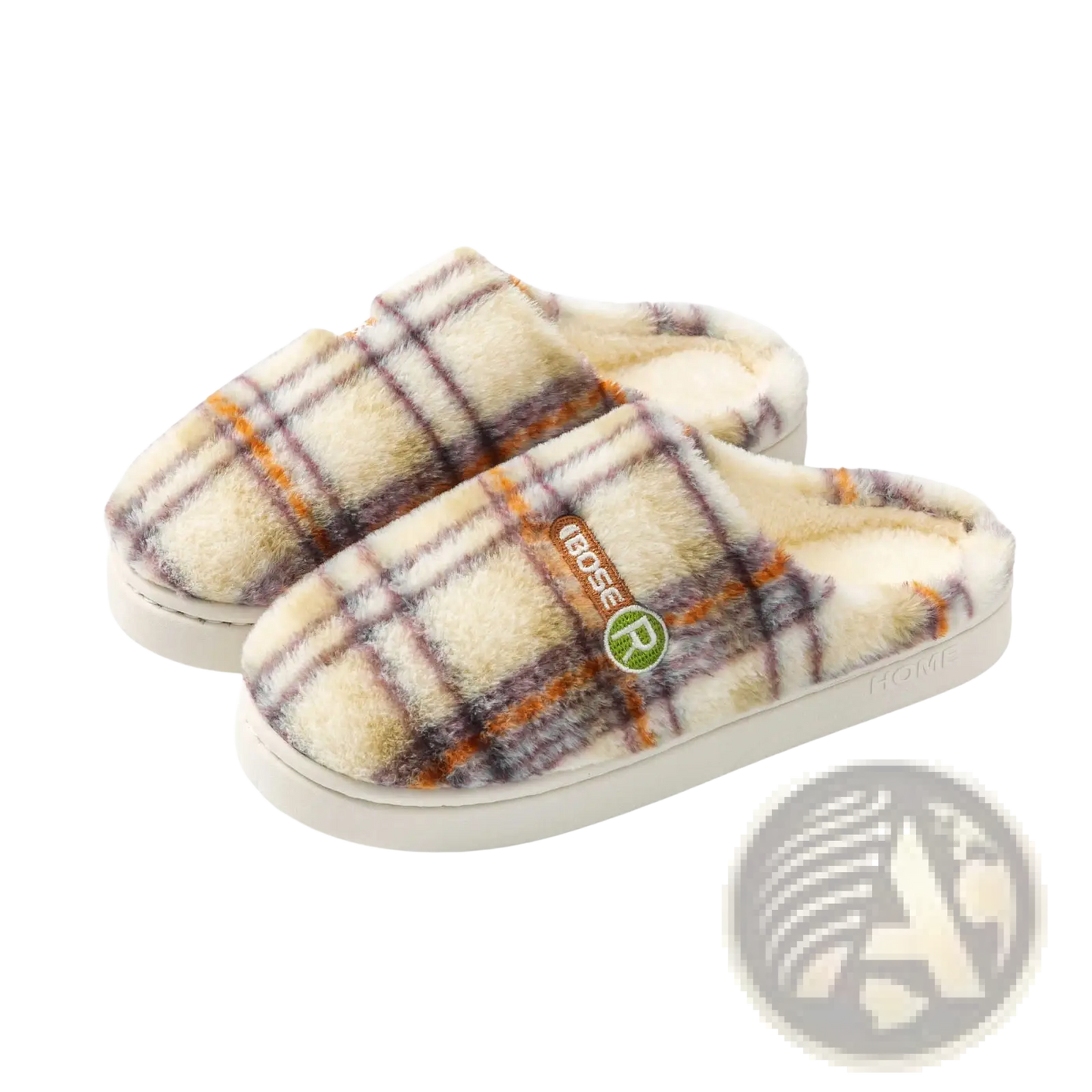 Unisex Plaid Fleece Lined Non Slip Indoor Slippers