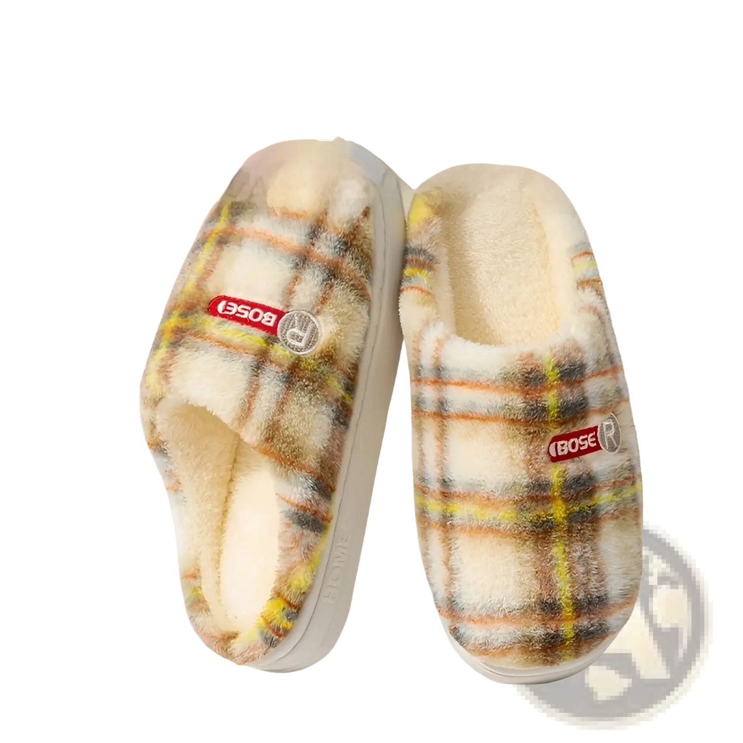 Unisex Plaid Fleece Lined Non Slip Indoor Slippers