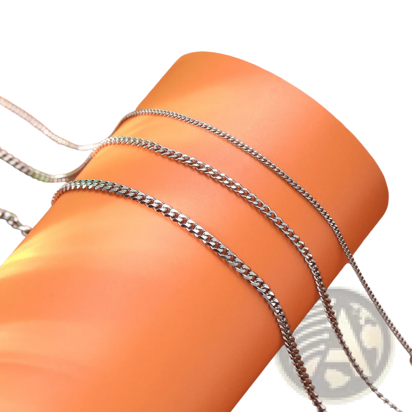 Unisex Silver Layered Cuban and Figaro Link Bracelet Set