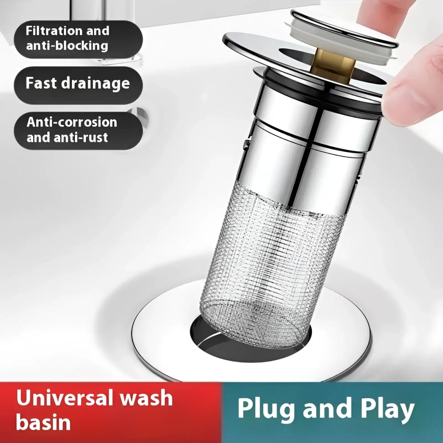 Universal Wash Basin Drain Filter Sus304 Chrome Cap