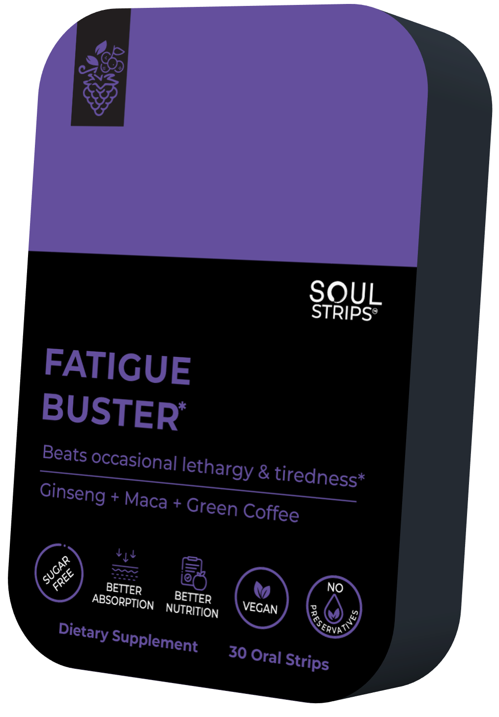 Soul Strips Fatigue Buster Vegano Sem Açúcar Sabor Frutas Vermelhas 30 Tiras