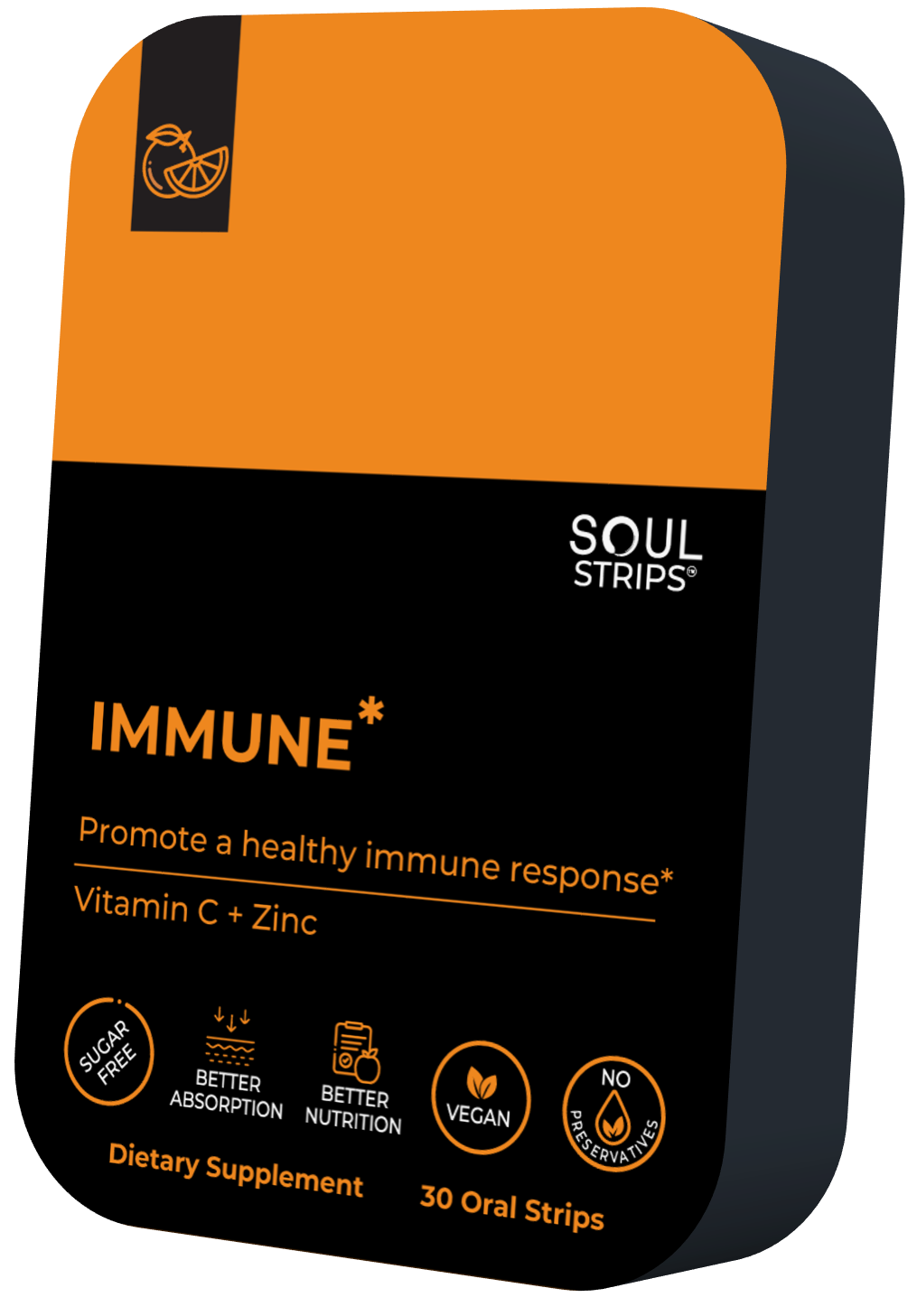 Soul Strips Immune Vegano Sem Açúcar Sabor Laranja 30 Tiras