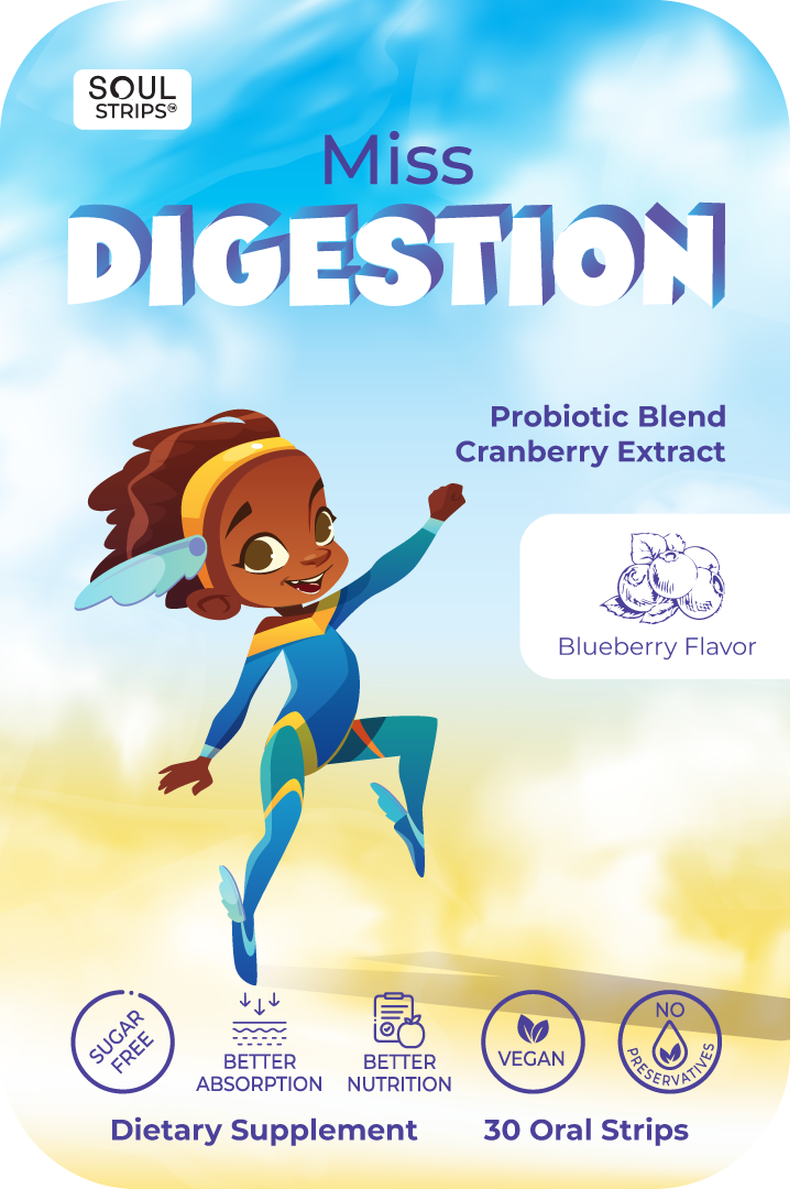 Soul Strips Kids Miss Digestão Vegano Sem Açúcar Sabor Mirtilo 30 Tiras