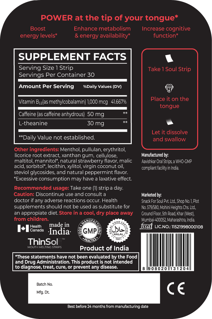 Soul Strips PowerUp Vegano Sem Açúcar Sabor Morango 30 Tiras