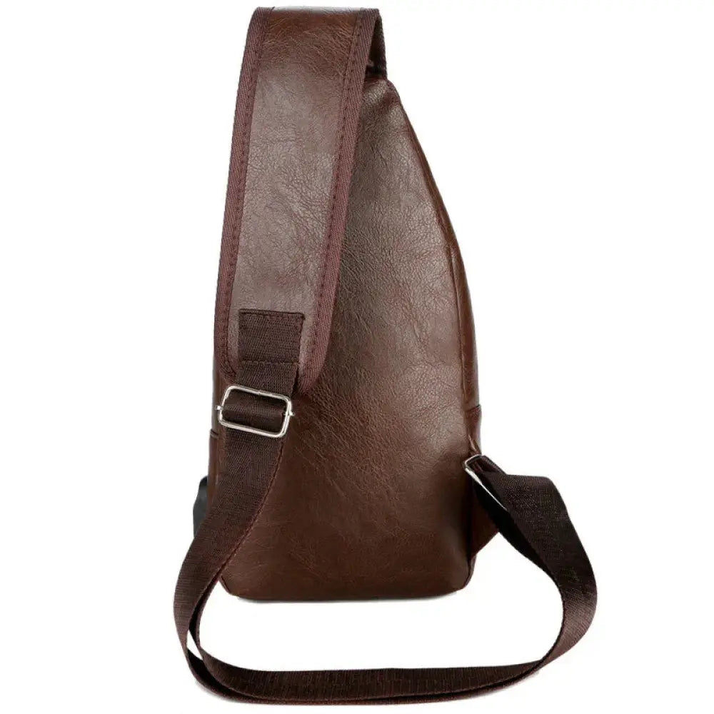 Brown Faux Leather Usb Charging Chest Messenger Bag