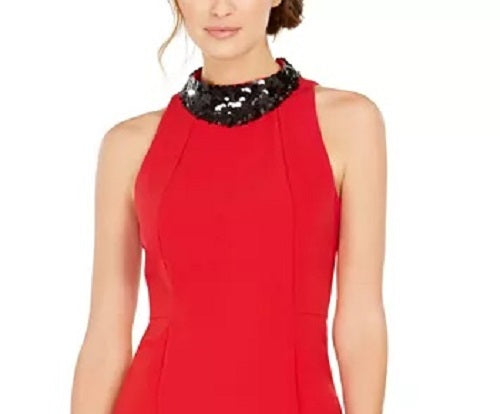 Vestido feminino Taylor com decote lantejoulas e bainha, vermelho, tamanho 12Av/Md/Rg