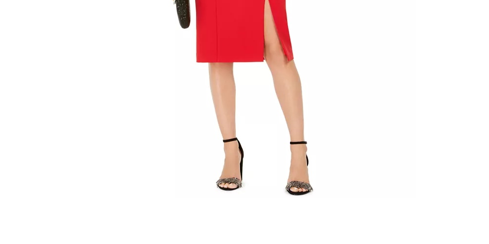 Vestido feminino Taylor com decote lantejoulas e bainha, vermelho, tamanho 12Av/Md/Rg