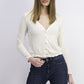Blusa Self Esteem Junior com decote em V e manga curta, branca, tamanho médio