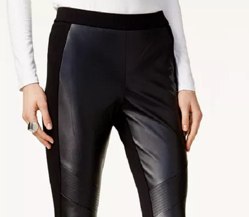 Calças femininas Bar III em couro sintético e elastano