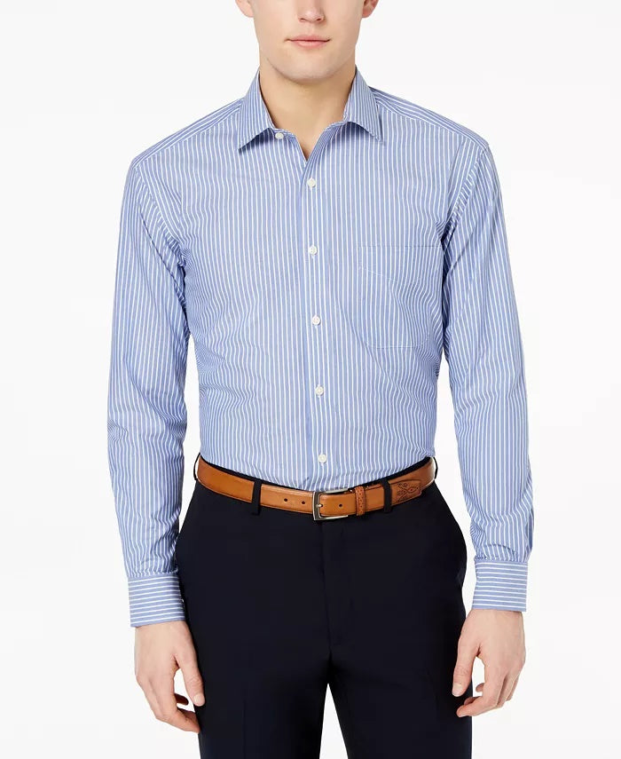 Camisa social listrada masculina Club Room Classic/Regular Fit, azul-marinho, tamanho 18X34-35
