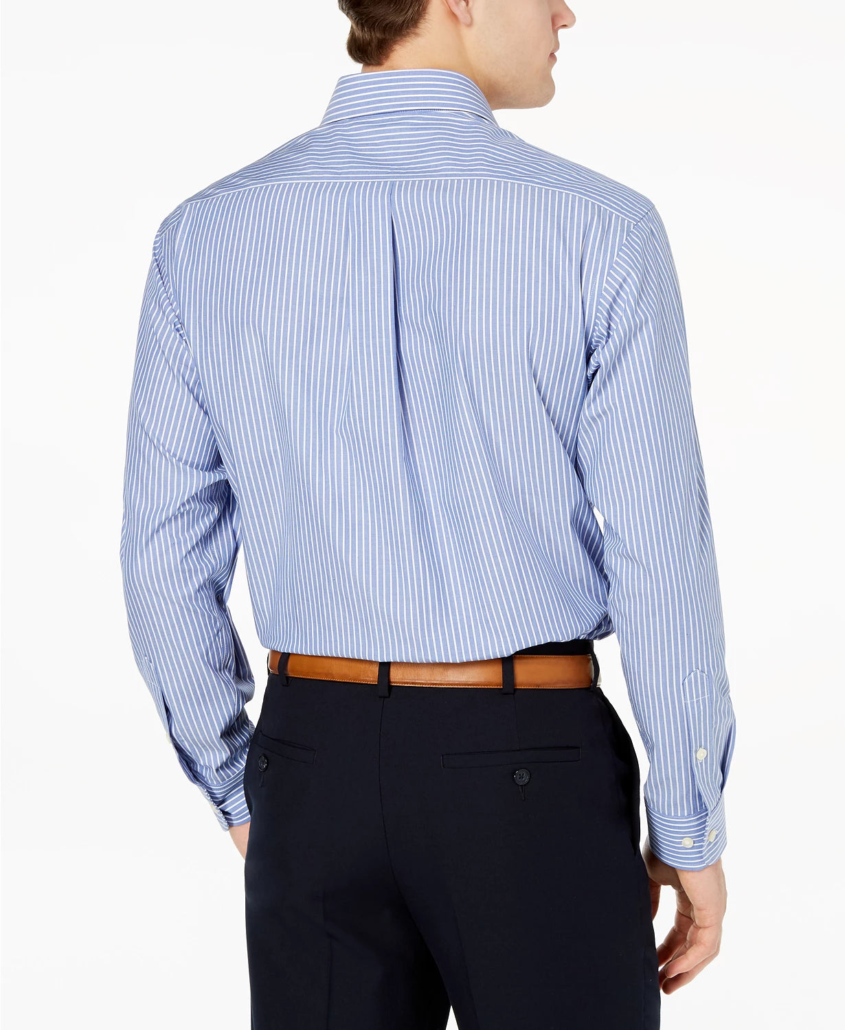 Camisa social listrada masculina Club Room Classic/Regular Fit, azul-marinho, tamanho 18X34-35