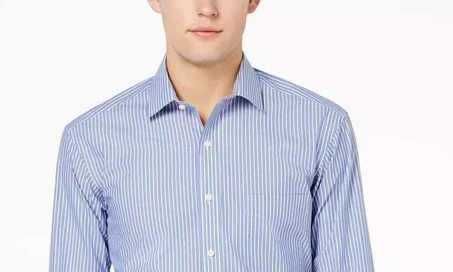 Camisa social listrada masculina Club Room Classic/Regular Fit, azul-marinho, tamanho 18X34-35