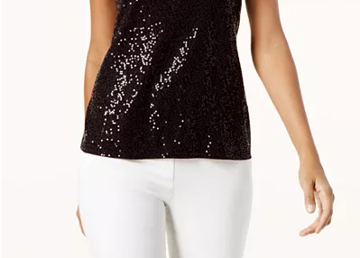 INC International Concepts Top Halter Feminino com Lantejoulas Preto Tamanho P