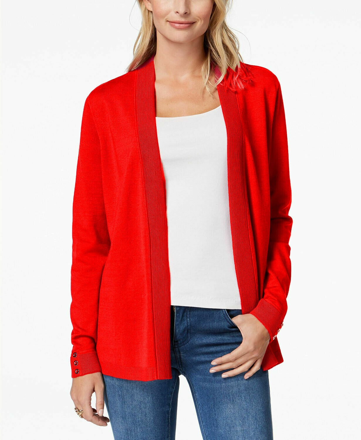 Cardigan feminino Charter Club com frente aberta, vermelho, tamanho grande