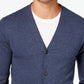 Cardigan masculino de malha com decote em V, azul, tamanho médio