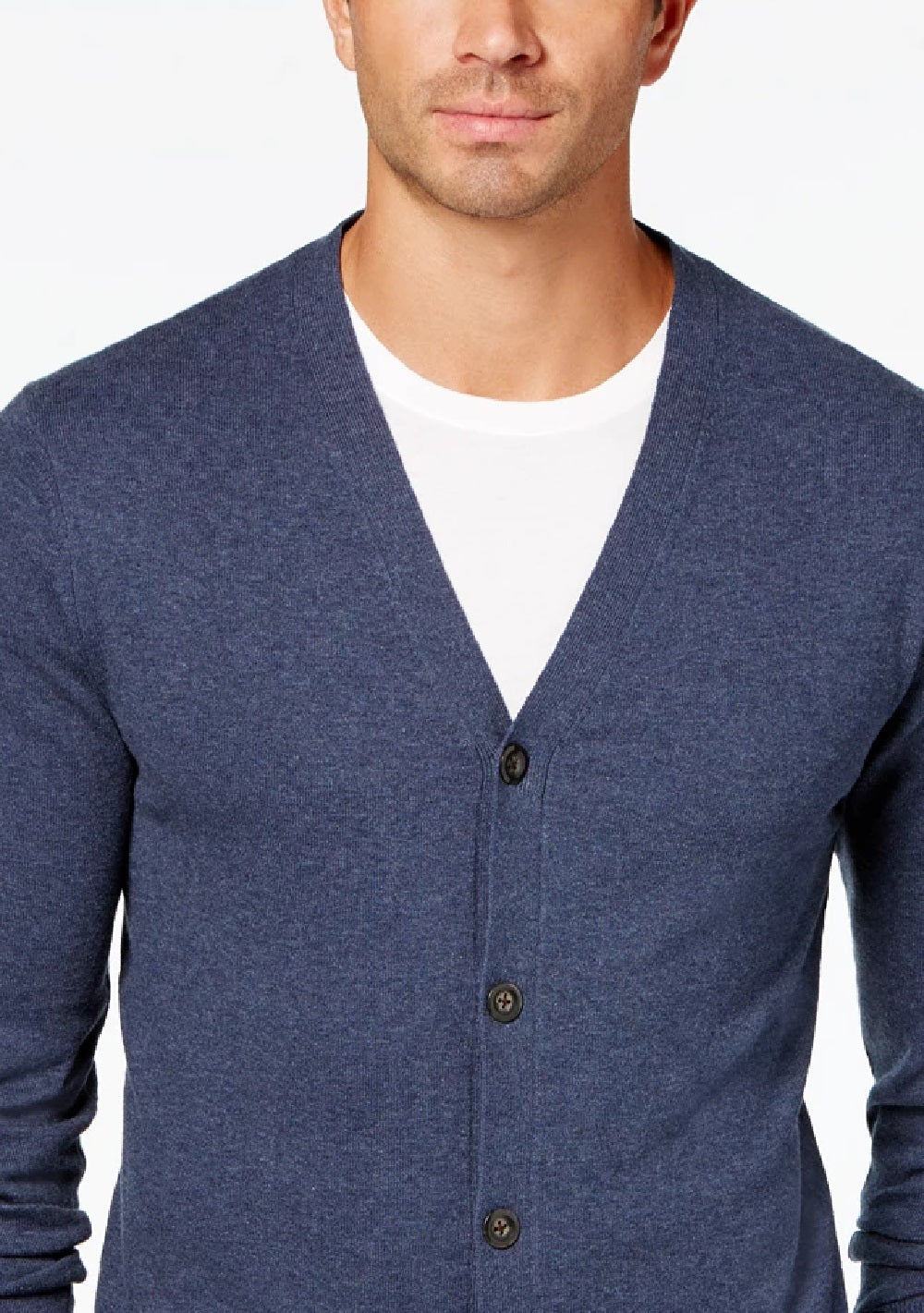 Cardigan masculino de malha com decote em V, azul, tamanho médio