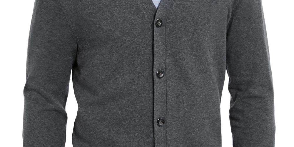 Cardigan masculino de malha com decote em V, cinza, tamanho pequeno