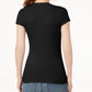 INC International Concepts Top feminino canelado com decote em V, preto, tamanho pequeno médio