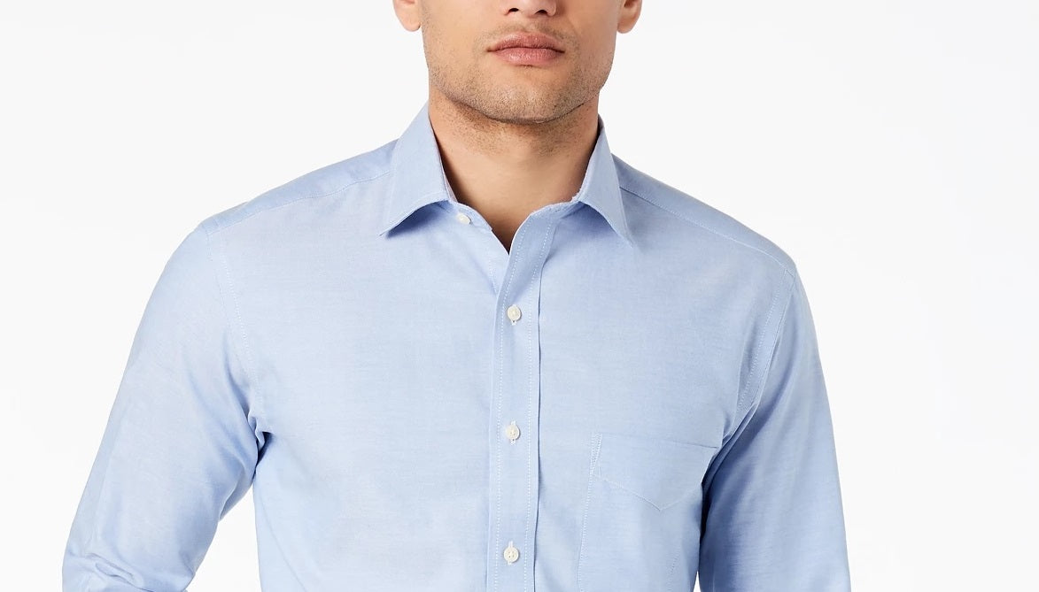 Camisa social masculina Club Room Slim-Fit Pinpoint Solid azul claro tamanho 34x35