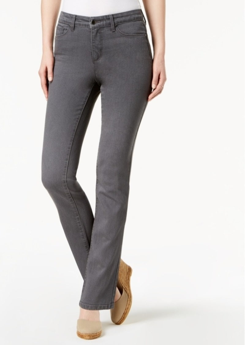 Calça jeans feminina Charter Club Lexington Tummy Control, perna reta, cinza, tamanho 4