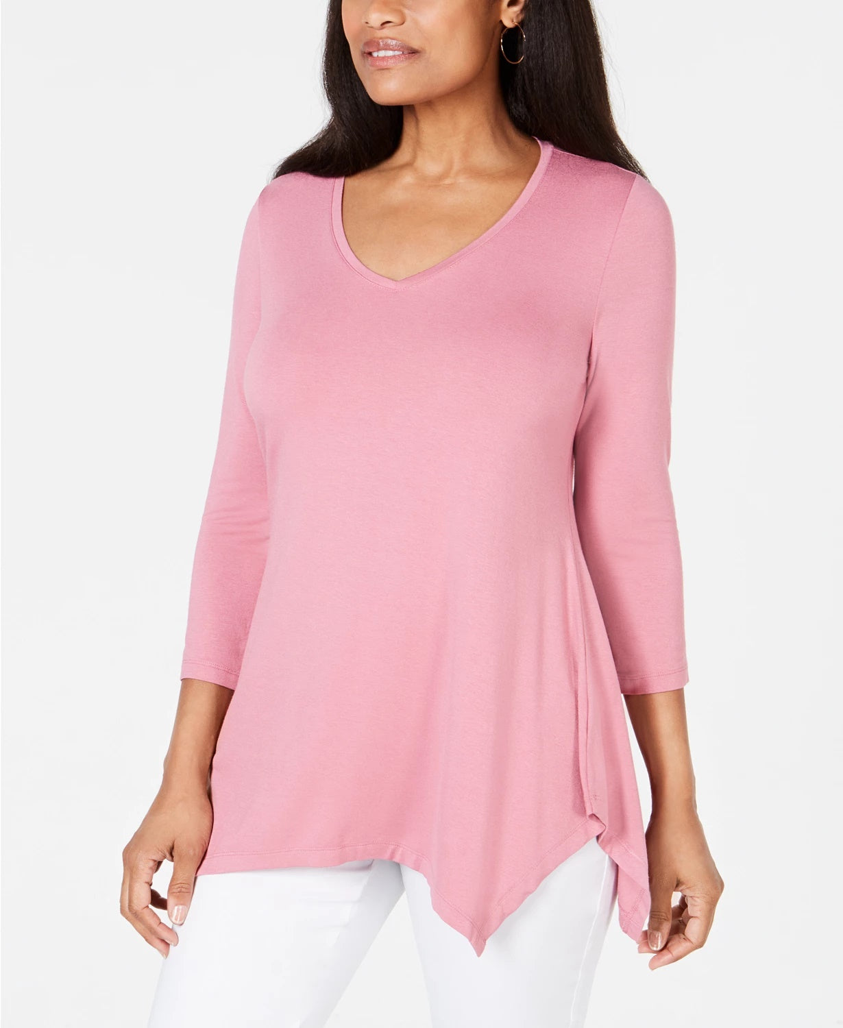 Top feminino JM com decote em V e bainha em lenço, rosa, tamanho extra pequeno