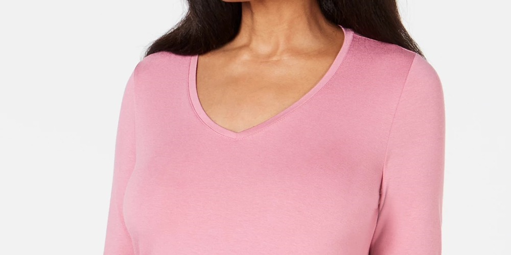 Top feminino JM com decote em V e bainha em lenço, rosa, tamanho extra pequeno