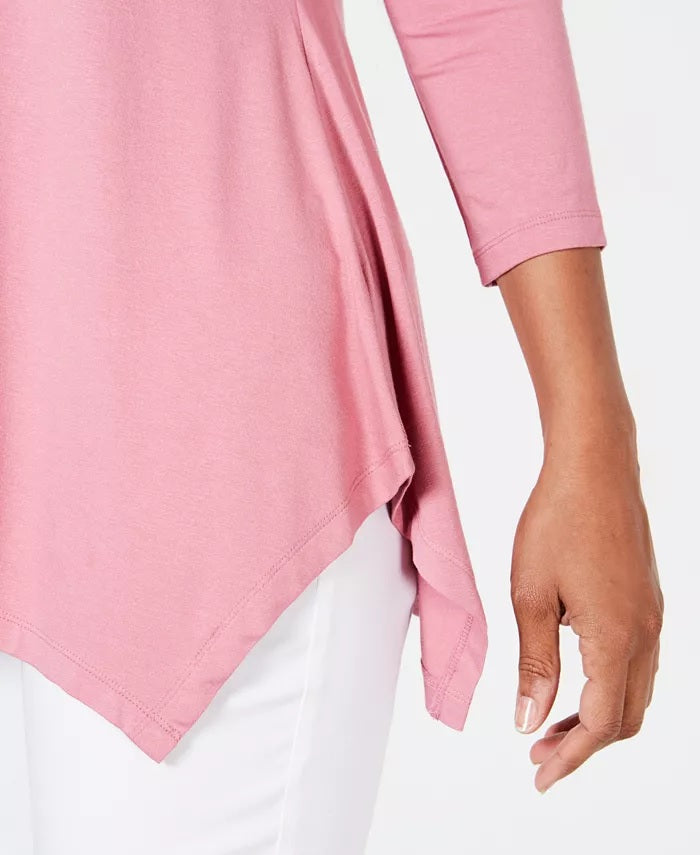 Top feminino JM com decote em V e bainha em lenço, rosa, tamanho extra pequeno