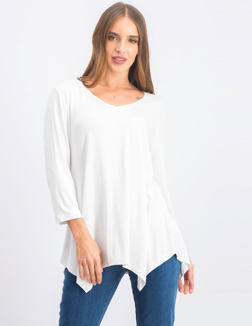 Coleção Feminina JM Top com Decote em V e Bainha em Lenço, Branco, Tamanho Extra Pequeno