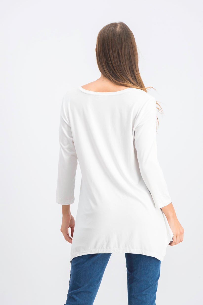 Coleção Feminina JM Top com Decote em V e Bainha em Lenço, Branco, Tamanho Extra Pequeno