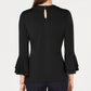 Blusa feminina Charter Club com manga sino e decote em V, preta, tamanho P