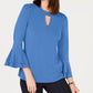 Charter Club Blusa Feminina Manga Sino com Decote em V Azul Tamanho XXG