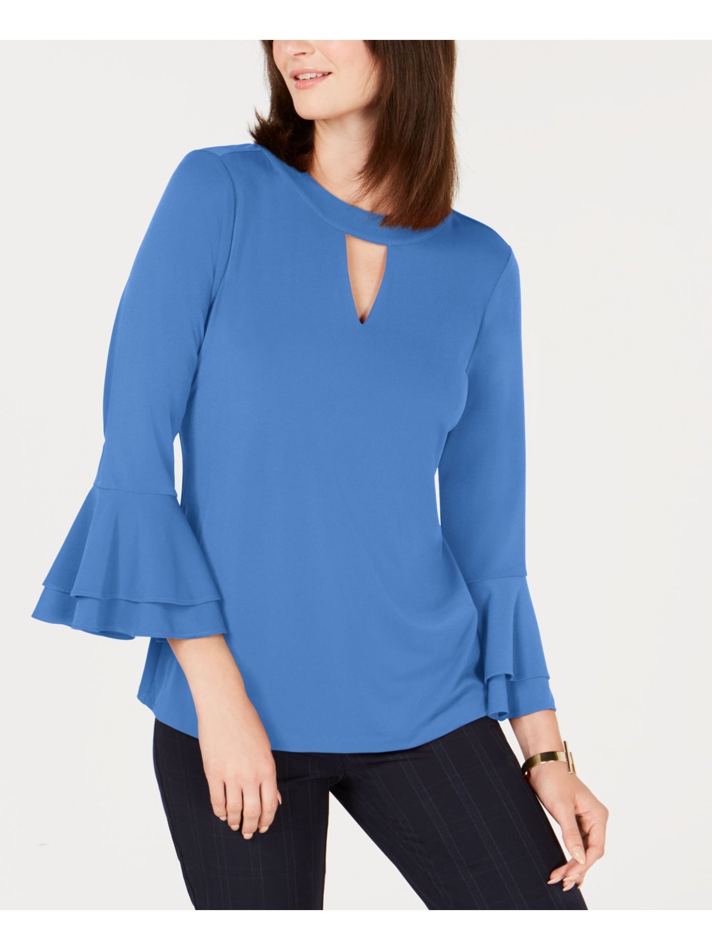 Charter Club Blusa Feminina Manga Sino com Decote em V Azul Tamanho XXG
