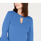 Charter Club Blusa Feminina Manga Sino com Decote em V Azul Tamanho XXG