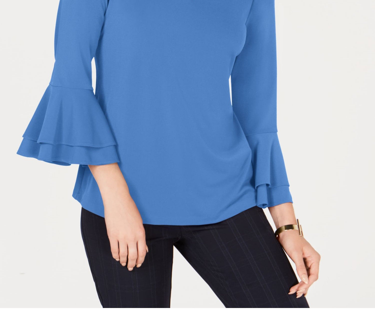 Charter Club Blusa Feminina Manga Sino com Decote em V Azul Tamanho XXG