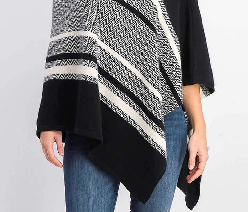 Poncho feminino listrado de caxemira Charter Club Chevron, preto, tamanho regular