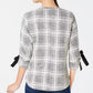 Blusa feminina xadrez com mangas curtas e laço Charter Club, preta, tamanho grande