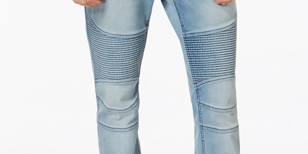 Calça jeans masculina American Rag Slim Fit Stretch Destroyed Moto Azul Tamanho 38X32