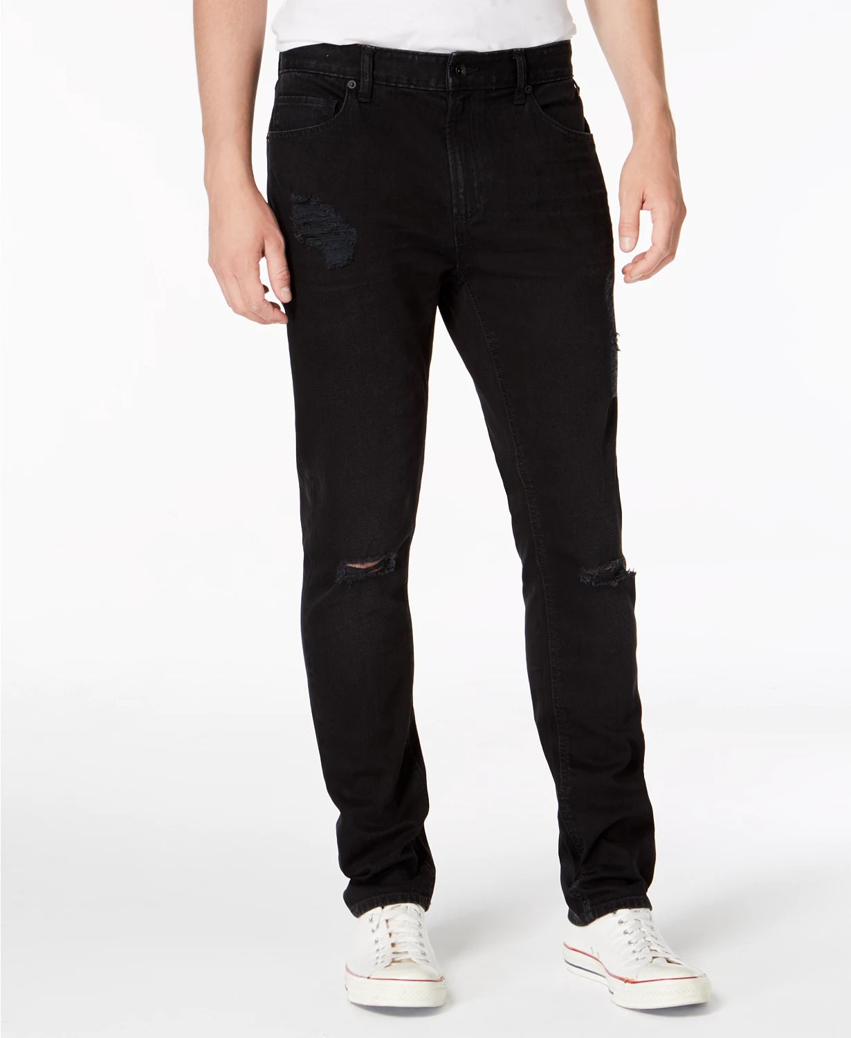 Calça jeans masculina American Rag Slim Fit Stretch Destroyed, tamanho 30x32, carvão, tamanho 30x32