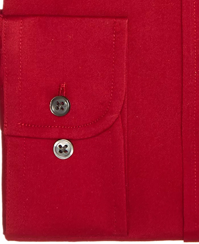 Camisa social masculina Club Room Classic/Regular Fit Stretch, lisa, resistente a rugas, vermelha, tamanho 32X33