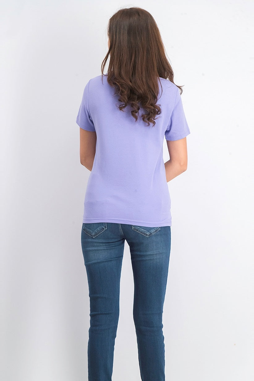 Karen Scott Blusa feminina de manga curta e decote redondo, roxa, tamanho médio