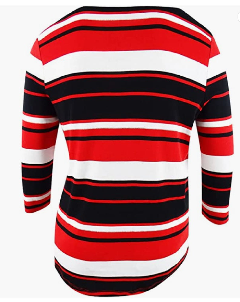 Charter Club Feminino Pima Algodão Botão Ombro Listrado Top Vermelho Multi Tamanho Pequeno