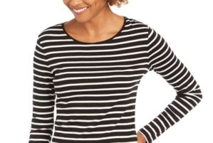 Charter Club Top Listrado Metálico Feminino Preto Tamanho Médio