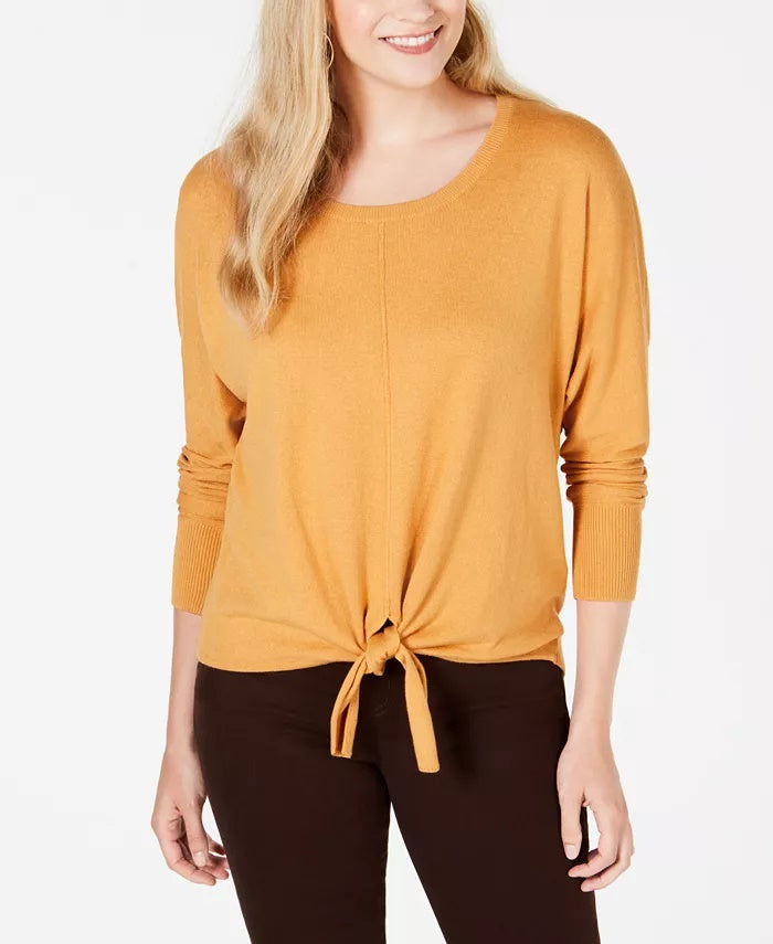 Suéter feminino com amarração frontal, estilo &amp; co, laranja, tamanho grande