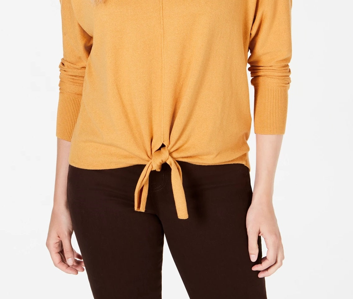 Suéter feminino com amarração frontal, estilo &amp; co, laranja, tamanho médio