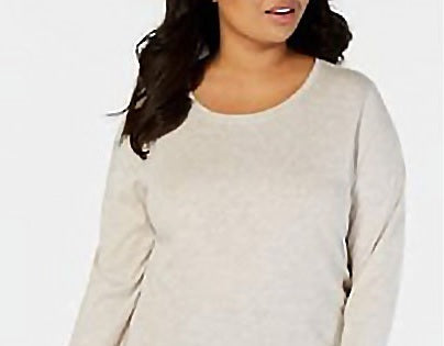 Blusa feminina de manga comprida e gola redonda, estilo &amp; co, marrom, tamanho médio