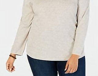 Blusa feminina de manga comprida e gola redonda, estilo &amp; co, marrom, tamanho médio
