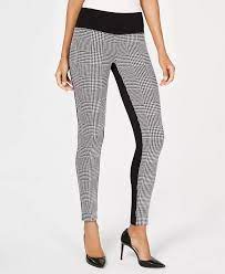 Legging feminina INC International Concepts Petite Houndstooth Front Ponte Back, preta, tamanho 0P