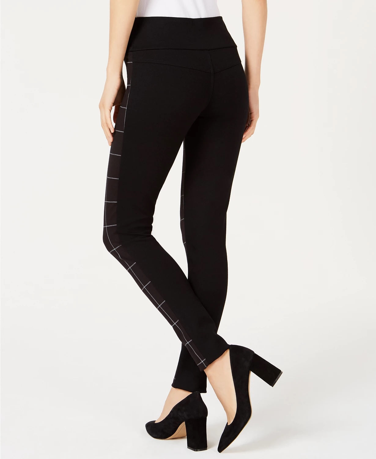 Legging feminina pequena xadrez frontal da INC International Concepts, preta, tamanho 1