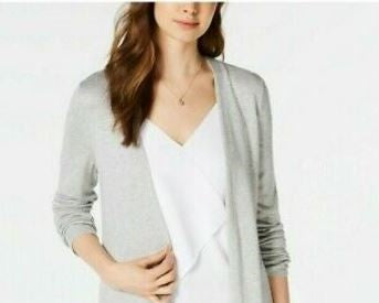 Cardigan longo de malha com frente aberta Maison Jules feminino, cinza, tamanho extragrande