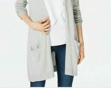 Cardigan longo de malha com frente aberta Maison Jules feminino, cinza, tamanho extragrande